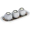 Relaxdays Portacandele Decorativo con Vassoio e Pietre, Lungo 35 cm, Decorazione per Tavolino e Soggiorno, Grigio Bianco