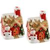 Flair Flower Casa natalizia con pupazzo di neve, albero di Natale e luce LED, set da 2 pezzi, 13 cm, decorazione natalizia, decorazione natalizia, villaggio di Natale, luce LED