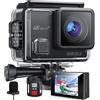 Surfola Action Cam 4K Subacquea 40M, WiFi Videocamera EIS, Fotocamera per Casco, 170° Grandangolare Time-Lapse, Mic Esterno, Telecomando2.4G, 2x1050mAh Batterie