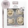 BIBS Ciuccio, confezione da 4 pezzi, Pacchetto di prova, Senza BPA, Tettarella rotonda, simmetrica e anatomica. Lattice di gomma naturale, Prodotto in Danimarca. 0+ mesi (Confezione da 4), Vanilla