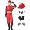 Dzorim Costume da Pilota di Auto, Abbigliamento per Piloti da Corsa, Dress Up con guanti Occhiali da sole Berretto (Rosso, 110)