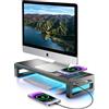 Vaydeer Supporto doppio per monitor con ricarica wireless e 4 hub USB 3.0 in alluminio per 2 schermi, supporto per monitor in metallo supporta fino a 32 pollici per computer portatile, nero