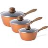 nuovva Set di Pentole Antiaderenti per Induzione con Coperchio - Set di 3 Pentole in Rame - 16 cm, 18 cm, 20 cm - Nuovva