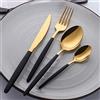 Buyer Star Set di 4 posate in acciaio inox nero e oro, con manico nero e oro, include coltello, forchetta, cucchiaino, lavabile in lavastoviglie