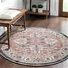 Carvapet Lavabile Tappeto Rotondo 150cm Antiscivolo Sottile Rosa Tappeto a Cerchio Salotto Cameretta Soggiorno Medaglione Retrò Stampato Tappeti di Zona