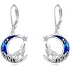 YAFEINI Orecchini a forma di animale, regalo per donne e ragazze, in argento Sterling, abalone, montagna, lupo, luna, stella, 32,3 x 15,2 mm, Argento sterling, Smalto