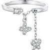 IMINI Anello in argento Sterling con farfalla pendente per donne ragazze con zirconi cubici a maglie catena anelli dichiarazione anello di promessa di fidanzamento fasce regolabili delicati regali