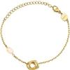 Breil, Collezione Tetra, Bracciale Donna in Acciaio Specchiato IP Gold, con Forme Iconiche Geometriche e Perla Naturale, Pratica Chiusura, Lunghezza Regolabile 15-21 cm, Colore Gold, Idee Regalo Donna