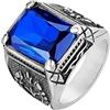 HIJONES Anello con Gemma di Pietra Blu Navy da Uomo in Acciaio Inossidabile Gioielli Celtici Floreali retrò Argento Misura 14