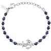 Breil, Collezione Sound Wave, Bracciale Uomo con Sfere Intervallate in Acciaio Lucido e Sodalite, Arricchito da un Ciondolo in Acciaio a Tema Marino, Lunghezza Regolabile