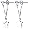Reffeer Orecchini a perno in argento Sterling 925 massiccio con catena a stelle pendenti, per donne e ragazze, piccoli orecchini a stella, 1.1 inch, Argento sterling, Non pietra preziosa