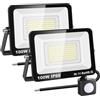 RIGIDON 2x 100W faretto con pir sensore di movimento 10000lm proiettori led | senza spina, 6000K bianco freddo, fari di Sicurezza, luci esterno per giardino garage patio terrazza cortile, impermeabile