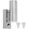 qfzwj Applique da esterno in acciaio inox con sensore di movimento, 2 attacchi GU10, su/giù, impermeabile IP65, argento, 230 V, per giardino o patio