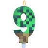 ParPix Pixel, candela di compleanno per ragazza, 9 candele di compleanno, verde, 9 candele, numeri 9 candele, pixel di gioco, tema 9 numeri