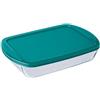 Pyrex FTE RECT PX Verde con coperchio 40 x 27 cm, 4,5 l, Teglia per forno, vetro borosilicato, Multicolore
