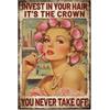 WADORN Cartello In Metallo Vintage con Scritta Pin Up Lady, Parrucchiere, 20x30cm Divertente Retro Barber Shop Tin Sign Parrucchiera Donna Investi Nei Tuoi Capelli Wall Art Poster Placca