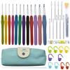 INF Uncinetto Set 12 Pezzi Colorato Ergonomico Gomma Morbida Impugnatura Comoda Kit Uncinetto Ferri da Maglia Attrezzo Domestico con Custodia Portatile, Uncinetto, Segnapunti e Metro a Nastro