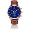 HOLZKERN Orologio da uomo Naturalist, quadrante in vero marmo blu da 43 mm, cassa in acciaio inox argentato, cinturino in vera pelle marrone, con funzione cronografo, Vedi descrizione del prodotto,