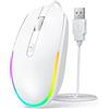 Seenda Mouse cablato, mouse retroilluminato a LED RGB con cavo USB da 1,5 m, mouse con cavo USB da 1600 dpi, silenzioso, ergonomico, portatile, per tutti i dispositivi abilitati USB, colore: Bianco