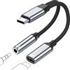 YLLZI Adattatore e Ricarica per Cuffie USB C, 2 in 1 Jack da 3,5 mm USB C PD 60W Ricarica Rapida per iPhone 17 16 15 Pro Max, Cavo Aux Type C Audio Convertitore per Samsung S24/S23/S22/S21/Note 20