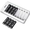 BONAI Caricabatterie Pile Ricaricabili con 8 Pezzi Pile AA 2800mAh, Carica Batterie 8 Slot Indipendenti con Indicatori LED, Set di Ricarica Intelligente USB per Dispositivi ad Alto Consumo