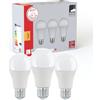Eglo set di 3 lampade LED attacco E27, lampadine standard, 8 watt ciascuna, lampadina bianco caldo, 3000 K, 1055 lumen, lampada a incandescenza A60, vetro opalino, Ø 6 cm