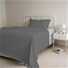 Italian Bed Linen COMPLETO LETTO PIAZZA E MEZZA NATURAL COLOR 100% Cotone - Prodotto in Italia - Sopra 180x300 cm, Sotto 120x200 cm, Federa 50x80 cm Tinta Unita - DoubleFace - Fumo/Grigio Chiaro
