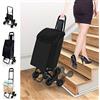 VOUNOT® Carrello Spesa Tre Ruote Pieghevole, Carrello Portaspesa Richiudibile, Saliscale, Borsa Impermeabile Rimovibile, Nero