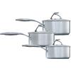 Circulon SteelShield - Set di 3 casseruole in acciaio inox, adatte a induzione, 16/18/20 cm, con coperchi in vetro ibridi antiaderenti, manici in vetro e lavabili in lavastoviglie