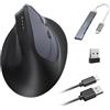 Wowssyo Mouse wireless ergonomico 3 modalità [Bluetooth 5.2, 2.4G, cablato] Wireless verticale, mouse bluetooth senza fili 1200/1600/2400/3200/6400/9600 DPI, ricaricabile, 6 tasti, PC/Mac grigio