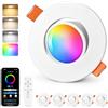 GeyouLux Faretti da Incasso LED RGB, Faretti Intelligenti 230V 2700K-6500K Dimmerabili con APP e Telecomando, 68-80mm 5W IP44 Ultrapiatti, Orientabili a 45° Plafoniere Bianchi per Soggiorno, 6 Pezzi