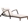 Outsunny Lettino da sole, chaise longue in resina intrecciata con schienale regolabile, ruote, cuscino e braccioli, marrone e beige