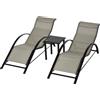 Outsunny Set di 2 Lettini Prendisole e Tavolino con Piano in Vetro, 59x169x66 cm, Grigio | Aosom Italy