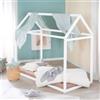roba Lettino Montessori a Forma di Casa 70 x 140 cm - Certificato FSC - Ecosostenibile - Robusto e Resistente - da 0 a 7 Anni - Legno di Bambù - Colore Bianco