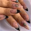 KNUIUYY 24 Unghie Finte Mandorla, Francese con Bordo Nero e Stella 3D, Unghie Corte in 12 Misure, Kit Riusabile in Acrilico Press on Nails per Donna e Ragazza