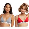 Hanes Originals Triangle Bralette Pack, Reggiseno in Cotone Elasticizzato Traspirante, Confezione da 2, Opaco, Nero/Deep Glow, M (Pacco da 2) Donna