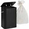 Relaxdays Cesto Biancheria in bambù con Coperchio, Pieghevole, 80 l, 60x40x30 cm, Nero