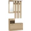 HOMCOM Mobile Appendiabiti 3 in 1 con Scarpiera e Specchio, Ganci e Cassetti, in Legno, 90x24x177 cm, color Quercia