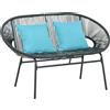 Outsunny Divano da Giardino 2 Posti in Rattan PE e Acciaio con Cuscini e Braccioli, 132x72x83 cm, Nero | Aosom Italy