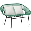Outsunny Divano da Giardino 2 Posti in Rattan PE e Acciaio con Cuscini e Braccioli, 132x72x83 cm, Verde | Aosom Italy