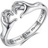 EUDORA Harmony Ball Anelli per Abbraccio a Cuore per Donna Uomo Argento Sterling S925, Mani che Abbracciano Regolabili Anello Aperto Ti amo Coppie Fasce Anelli Anello di promessa Gioielli Regali