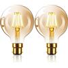 Sarveeta Lampadina a LED Edison vintage dimmerabile 6 W G80 Globe LED filamento lampadina B22 a baionetta Edison stile retrò LED lampadina decorativa bianco caldo 2800 K, confezione da 2