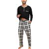 Yukiuiny Pigiami Due Pezzi Uomo Maglia Maniche Lunghe + Pantaloni, Pigiami e Abbigliamento da Notte-Nero/Quadri-XL