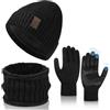 TAGVO AYPOW Inverno Berretto Scaldacollo Guanti Set 3 in 1 Uomo Donna, Invernale Termico Lavorato a Maglia Cappello Warm Fleece Fodera Sciarpa Guanti Touchscreen Set Unisex per Sport all'aria Sci