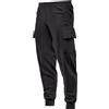 mymixtrendz Pantaloni cargo da uomo in pile con risvolto, vestibilità aderente, pantaloni casual da jogging con tasca cargo da lavoro, Nero 1, L