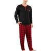 Yukiuiny Pigiami Due Pezzi Uomo Maglia Maniche Lunghe + Pantaloni, Pigiami e Abbigliamento da Notte,B-Nero/Quadri(Rosso Nero)-M