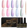 Shining She Smalto Semipermanente Unghie Perla,5 Colori Rosa Blu Verde Bianco Perlato Smalti Semipermanenti Con Bastoncini,Effetto Glitter Mermaid e Effetto Spirale per Nail Art Salone,8ML