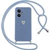 Oelrstfe Cover per Honor 400 con Cordino,Custodia Silicone Morbido Sottile con Motivo Cuore e Collana Laccio Tracolla,Antiurto Antigraffio Corda Collo Regolabile Protettiva Case,Blu