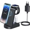 INNISTO Caricatore Wireless,INNISTO 3 In 1 Caricabatterie Wireless Induttiva,stazione ricarica Compatibile Con iPhone 17/16/15/14/13/12 Pro/Pro Max,Apple Watch Ultra/10/9/8/7/6/5/SE/SE 2 AirPods321/Pro1 Nero