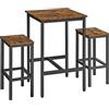 VASAGLE Tavolo Bar con 2 Sgabelli, Cucina Piccolo 60 x 60 x 90 cm, Ogni Sedia di 30 x 40 x 65 cm, Sala da Pranzo, Industriale, Marrone Vintage e Nero LBT017B01